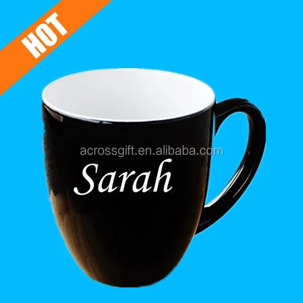 black glazed white decal printed custom engraved coffee mug
