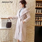 2018 Fashion Lady's Mink Fur Knitted Wool Coat Cashmere Long Style Jacket