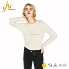 Long Sleeves Round Collar Ribbed Neck Beige Plain Slim Fit Erdos Cashmere Sweater