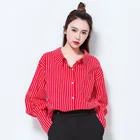 Best selling Korean striated fashionable women tops ladies long sleeve blouse