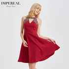 Latest design halter beaded elegant red short dress for women