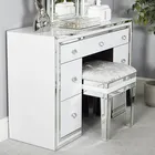 Bedroom furniture modern white glass mirrored wooden dressing table with mirror and stool