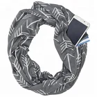 Womens Arrow Pattern Infinity Scarf Wrap Scarf with White Zipper Pocket, Travel Scarf