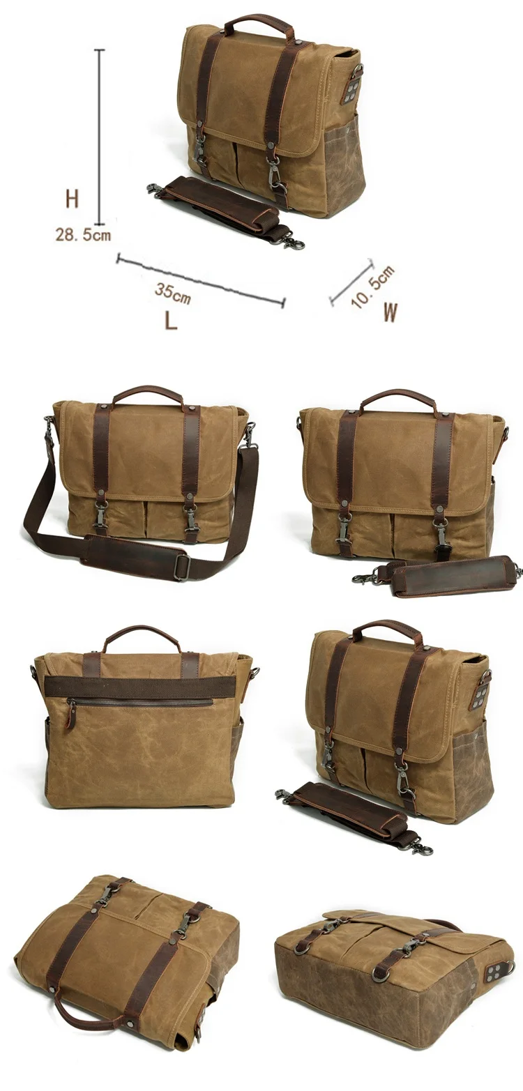 Elegant brand waterproof waxed canvas design unisex vintage DSLR Leather photograph messenger camera bag