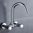 wall mounted cold and hot mixer bridge the kitchen faucet in brass 3 three way 2 double-handle long neck for sink tap