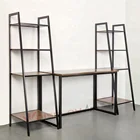 modern wooden and metal computer table with a 4-tier shelf