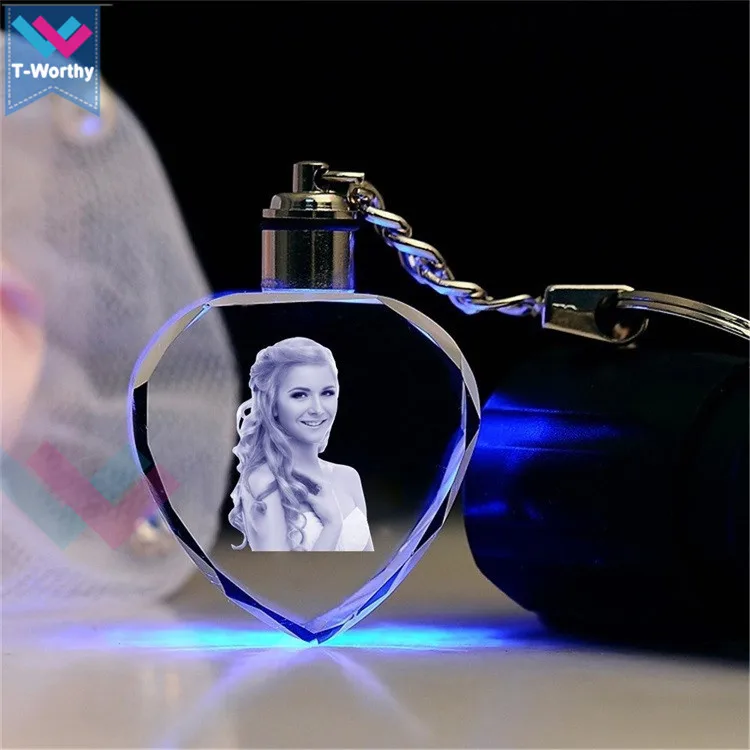 souvenir gift heart shape led crystal keychain, fashion oem