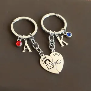 heart shape silver metal key ring with lasering logo