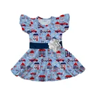 2019 Newest fashion Independence day dress lovely 4th of july summer little girls twirl dress with lace flower