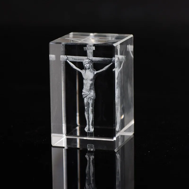 3d Laser Engraved Crystal Cross Jesus Christian Crystal Cube For