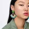 Kaimei 2019 New collection fashion jewelry women natural stone vintage green turquoise dangle drop gold earrings for women
