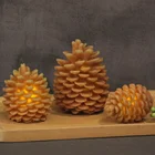 Paraffin Wax Cheap And High Quality Brown Flickering Flame Warm White Light Pinecone Shaped Pine Cone Christmas LED Candle
