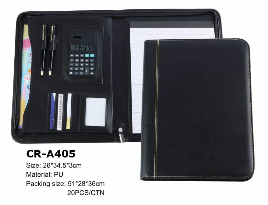 Cloth Wrapped Covered Leather Zipper Portfolio Folder A3 Size Portfolio