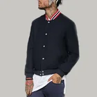 Men's woolen outfits contrast ribbed trim snap- button front long sleeve woven 100% cotton jackets
