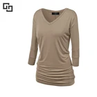 Women's Taupe Color V neck Long Sleeve T Shirt For Lounge wear Tunic