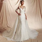 RSW1478 Half Sleeves Shine Sequin Two In One Removable Train Skirt Mermaid Detachable Wedding Dress