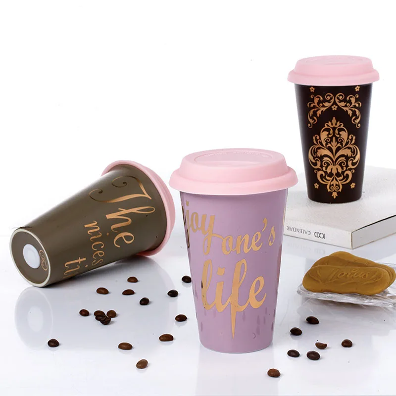 double wall ceramic tumbler travel coffee mug with silicone lid