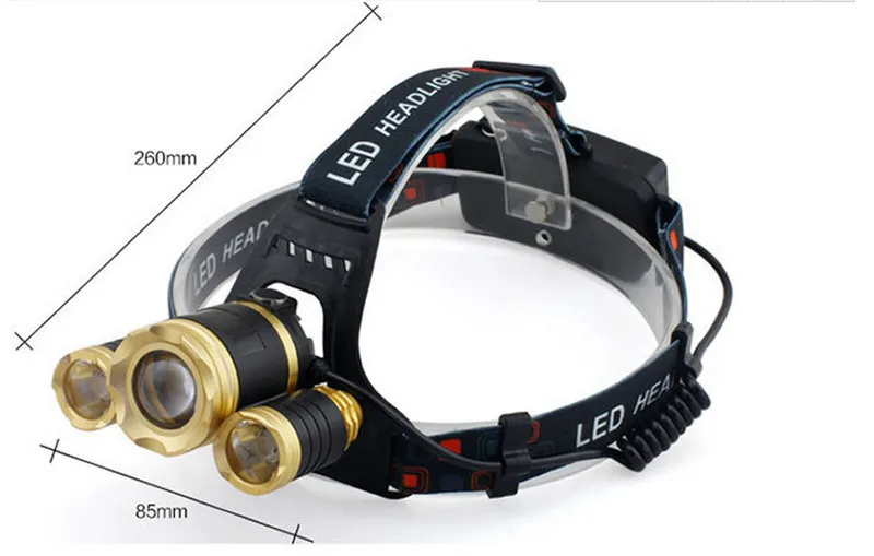 CREE XML T6 + 2Q5 Zoomable LED Headlamp with 4 Modes High Power Lamp Light+218650 Battery + AC Charger+Car Charger 3