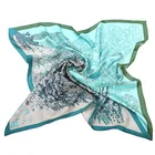Fashion Square Scarf Blue Printed Bandanna Twill 100% Silk Scarf