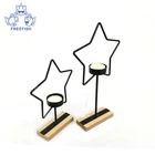 Set Of 2 Star Shaped Candle Holder With Rustic Wood Tray