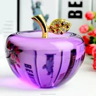 wholesales cheap price gifts 80mm crystal apple with metal leaf for crystal souvenir
