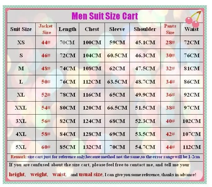 Mens Suit Measurement Chart