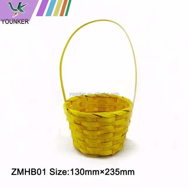 handmade natural bamboo weave basket for easter with handle