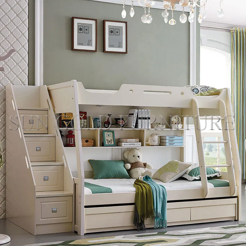 Популярная современный белый деревянный детская койка кровать с хранения/лестницей (SZ-BFE304)