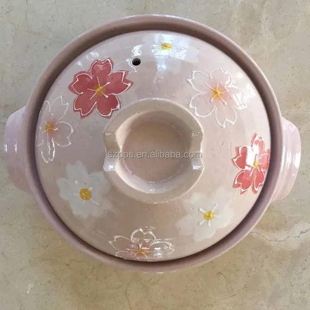 japanese earthenware clay pot (donabe pot, nabe pot) - cherry