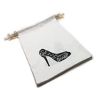 Custom Silk Printed Cotton Muslin Drawstring Travel Shoe Bag Pouch With Logo