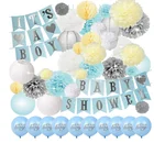 42PCS Baby Shower Decorations Party Gender Reveal Set for Boy Balloons Banner Lanterns Honeycomb Balls Tissue Paper pom poms