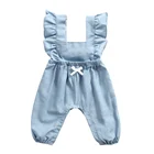 Wholesale boutique baby clothes girls soli cotton light denim toddler flutter sleeve romper