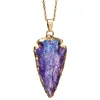 Seven Color Natural Raw Stone Necklace Winding Crystal Pendant stainless steel Chain Necklace