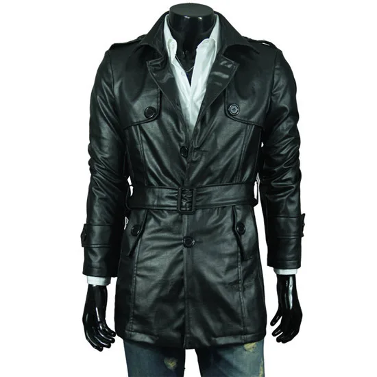 The new 2015 high-grade water-washed leather Single breasted the man long leather coat dust coat free shipping