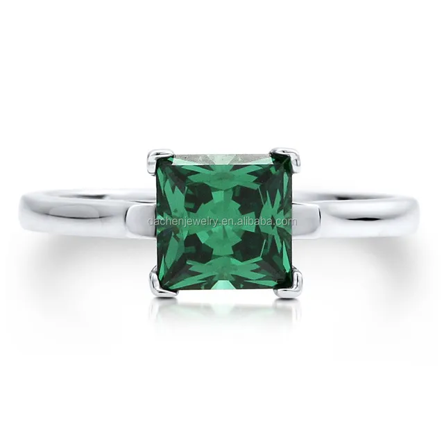 lab-created emeralds square stone solitaire ring in 925 sterling