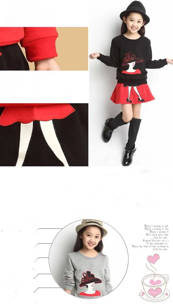 2Pcs/set New kids clothes girls clothing sets baby girl cartoon t-shirt skirt children girl dress clothes winter warm 8-16 years