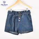 Custom private brand women denim shorts summer trousers with sashes