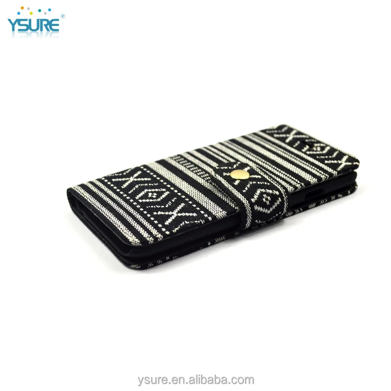 Chinese Style Fashion Dark Fabric Wallet Leather Phone Case For Alcatel One Touch POP C5 with PVC ID and credit card slots