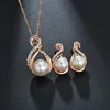 Wholesale Wedding Crystal Stud Earring Necklace Party Pendant Chain 18K Gold Plated Pearl Jewelry Set