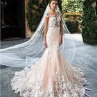 L12910 Lace Wedding Dress 2019 Sleeveless Illusion Bridal Gown Off Shoulder Beach Mermaid Bridal Dresses
