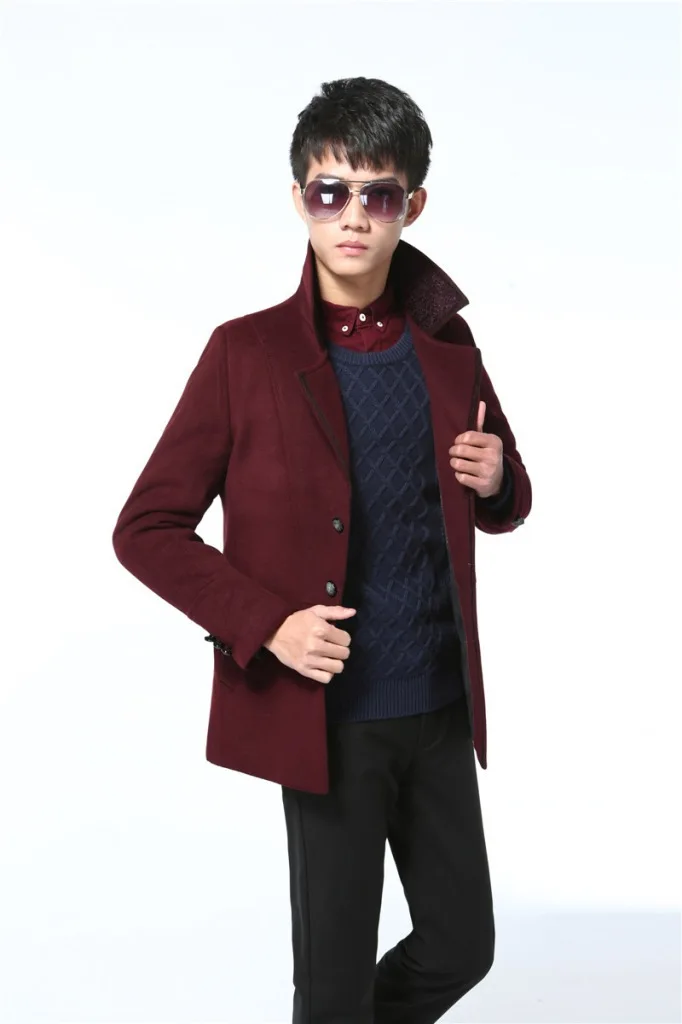 2015 Autumn / Winter New Overcoat Fashion Slim Solid Thickening Youth Woolen Coat Quality Warm Plus Size Hot Sale Vestidos 629