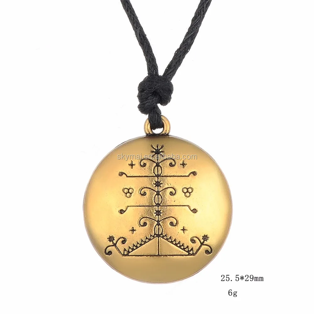 Light Weight Gold Plated Dgou Feray Vodou Lwa Pendant Hitian Voodoo Talisman Necklace With Wax Cord