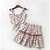 Fashion Summer Floral Print Strap Crop Top and Mini Skirt two Piece Skirt Set Women Clothing
