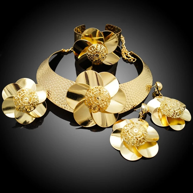 Wholesale Alibaba Jewelry Set 18k Gold Plated Big Flower Jewelry Sets Indian Copper Jewelry Set ...