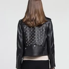 Spring autumn short leather bomber jacket coat black pure leather biker jackets women