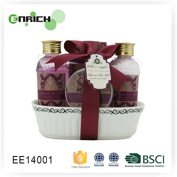 ceramic dish bath gift set with lavender essence