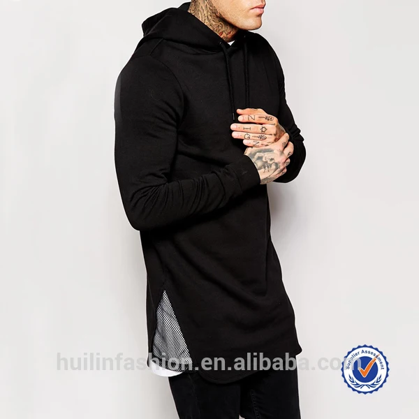 black wholesale hoodies match longline t shirt for mens street
