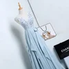 Dust blue chiffon Beaded Sleeveless Floor length evening dress party dress