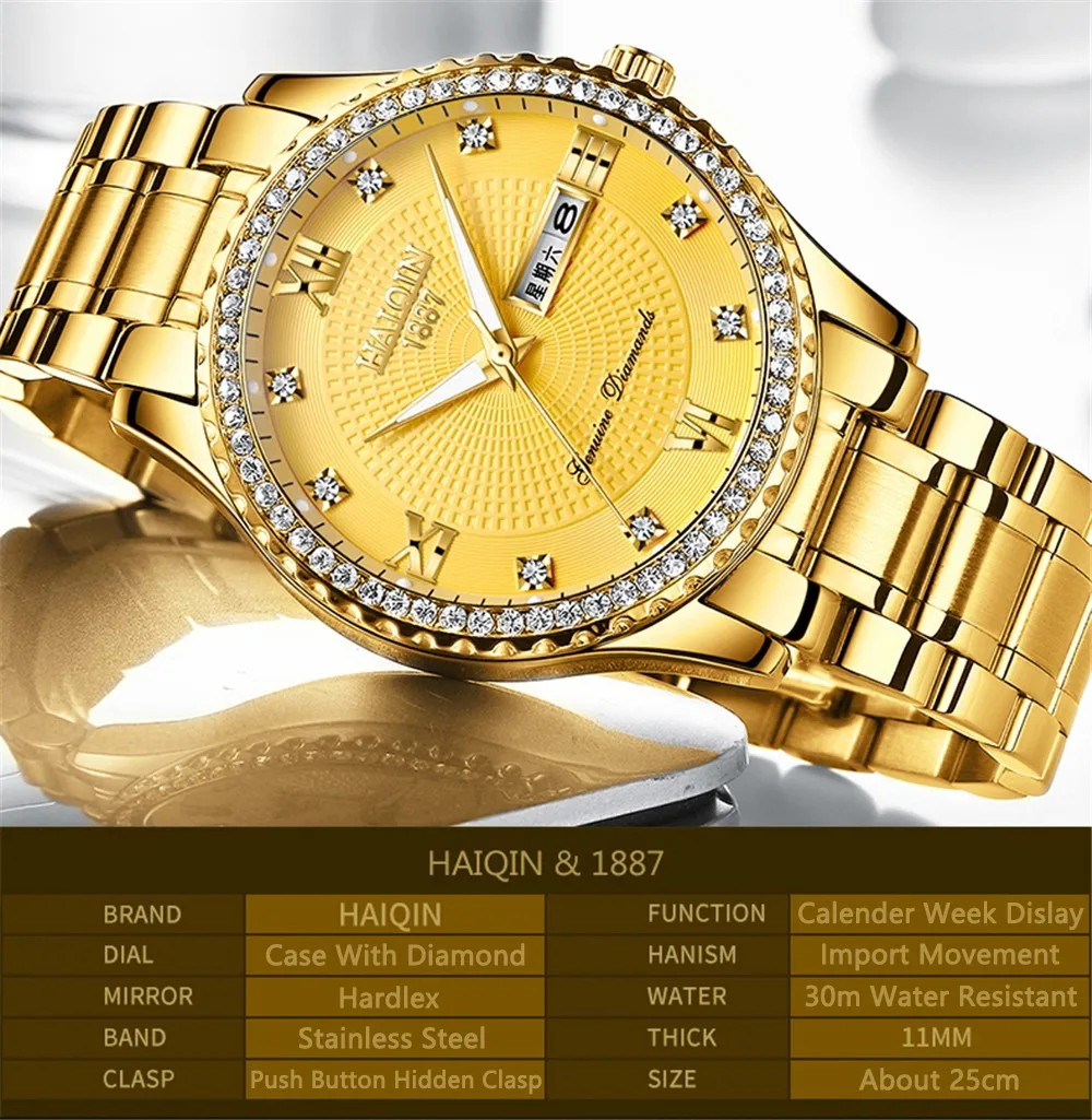 haiqin classic quartz watch for men stainless steel waterproof