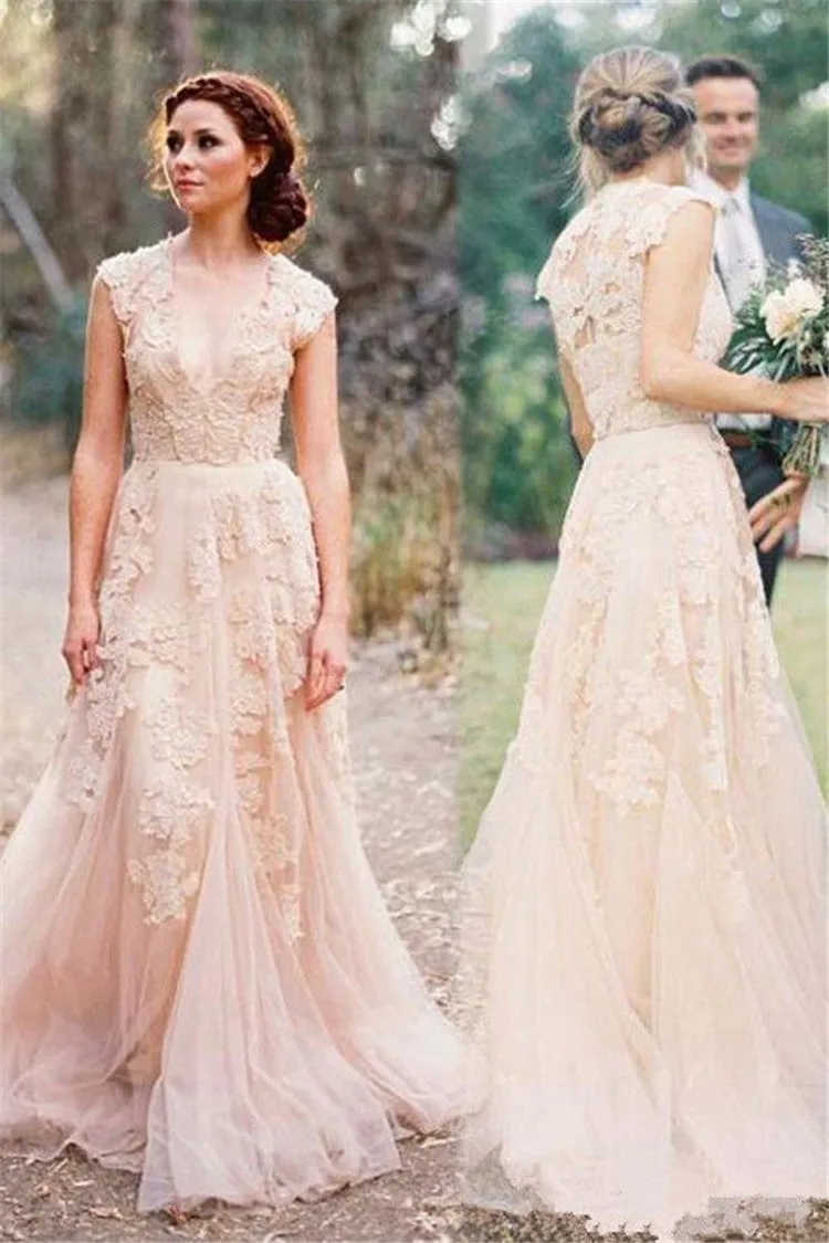 Latest Blush Beach Wedding Dresses Cheap Vintage Bridal Dress 2018